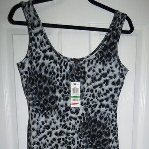 NWT Material Girl Junior Size Large Snow Leopard Gray Animal Bodycon Tank Dress